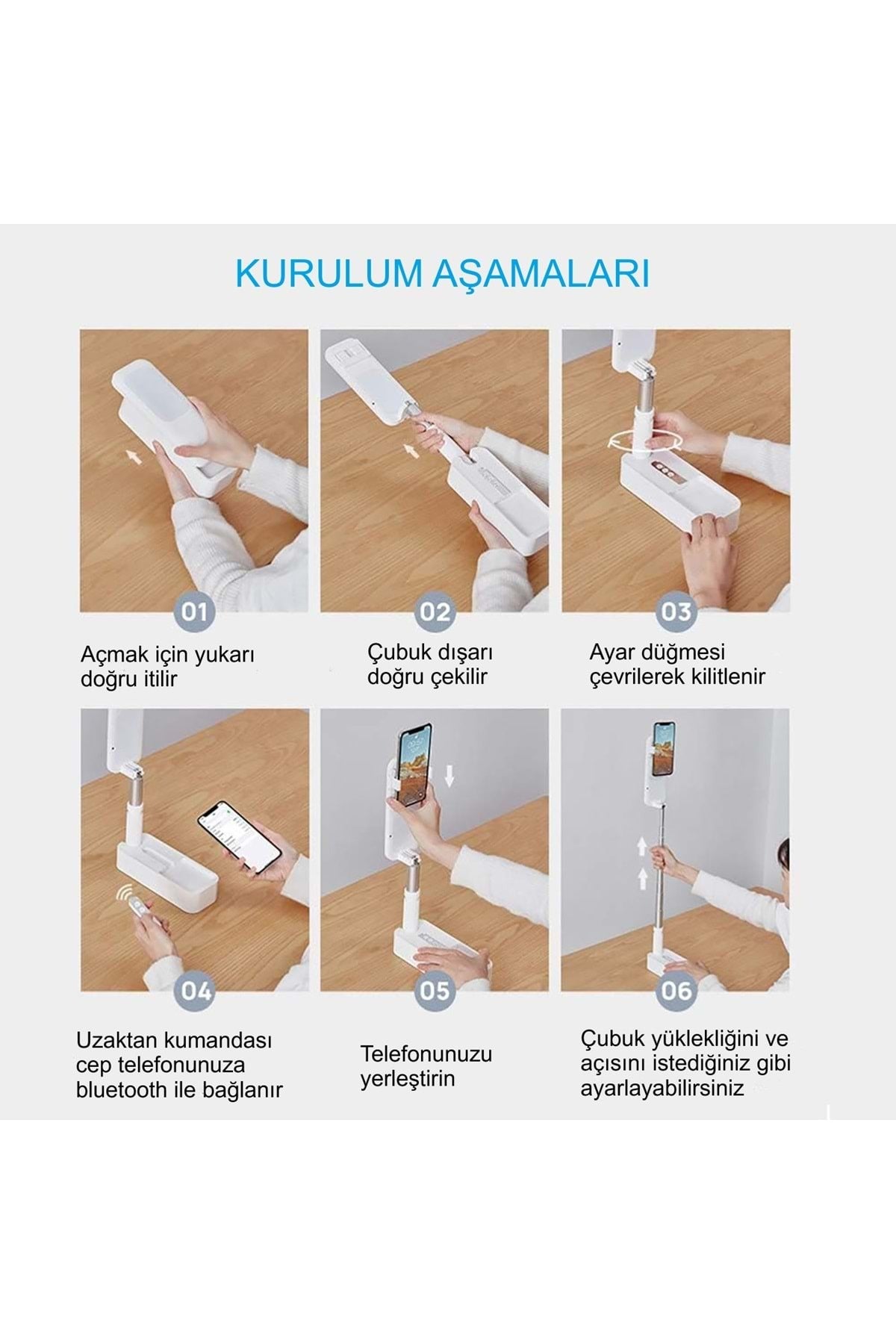 HyMark Canlı Yayın Braketi Çok Fonksiyonlu Led Işıklı 360 Derece Kumandalı Selfie Telefon Standı