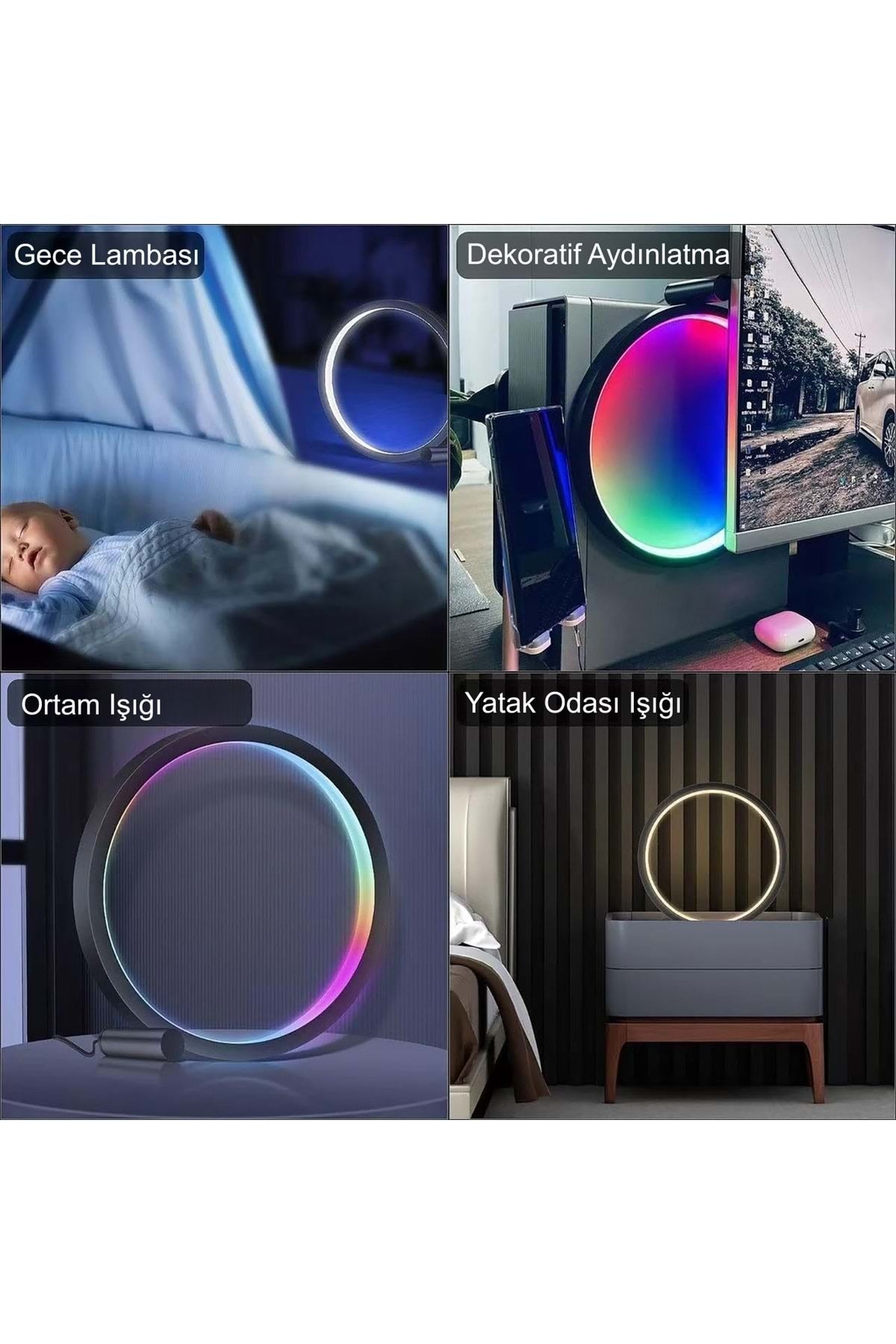 HyMark 10 İnç Akıllı RGB Müzik Ritim Gece Lambası 25cm Alüminyum Halka Led Işığı Masa Lamba