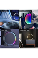 HyMark 10 İnç Akıllı RGB Müzik Ritim Gece Lambası 25cm Alüminyum Halka Led Işığı Masa Lamba