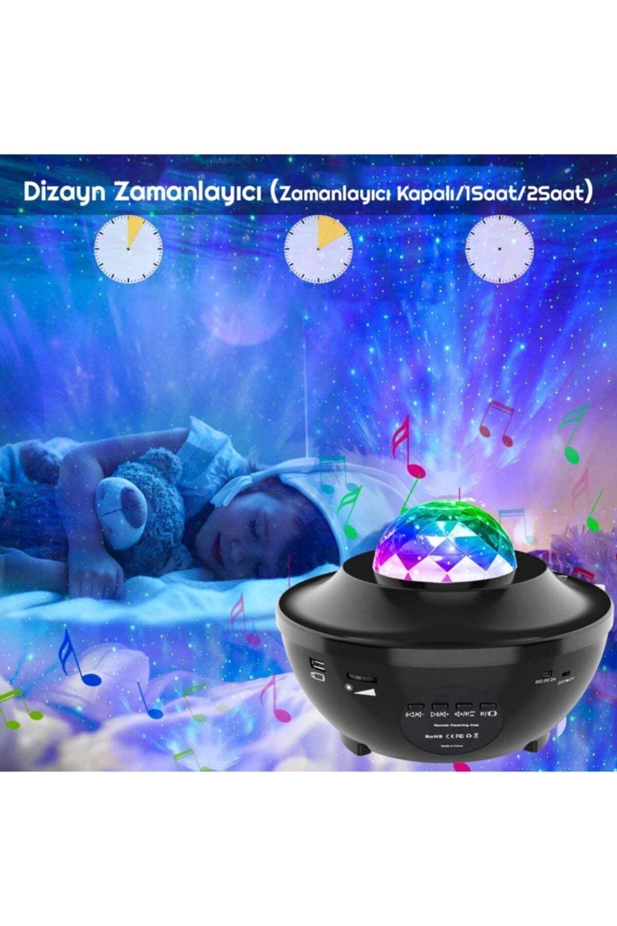HyMark Led Yıldız Bluetooth Hoparlör Usb Projektör Okyanus Dalgası 21 Modlu Gece Lambası