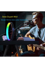 HyMark 10 İnç Akıllı RGB Müzik Ritim Gece Lambası 25cm Alüminyum Halka Led Işığı Masa Lamba