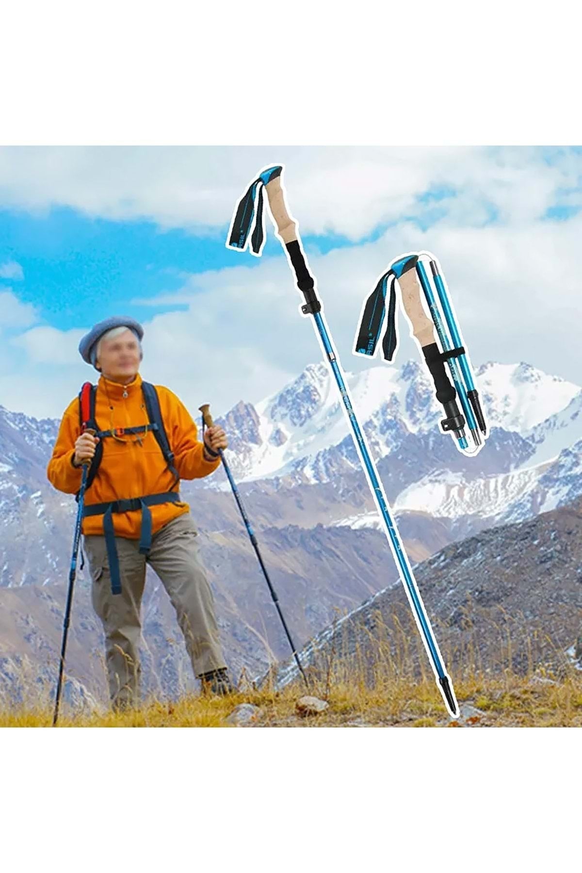 HyMark Trekking Hafif Katlanabilir 105-125cm Dağcı Doğa Kamp Yürüyüş Tırmanma Batonu