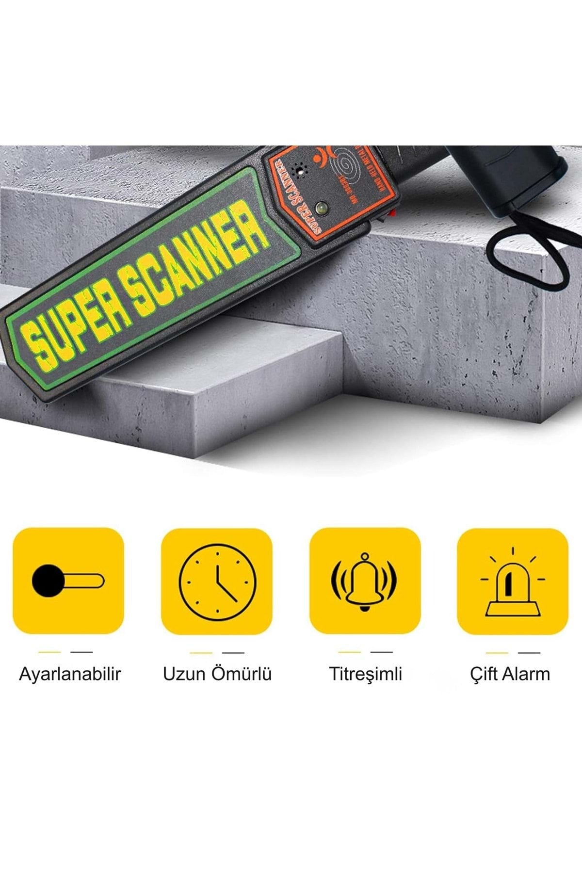 HyMark Süper Scanner MD-3003B1 El Tipi Üst Arama Dedektörü 9V Pil Dahil