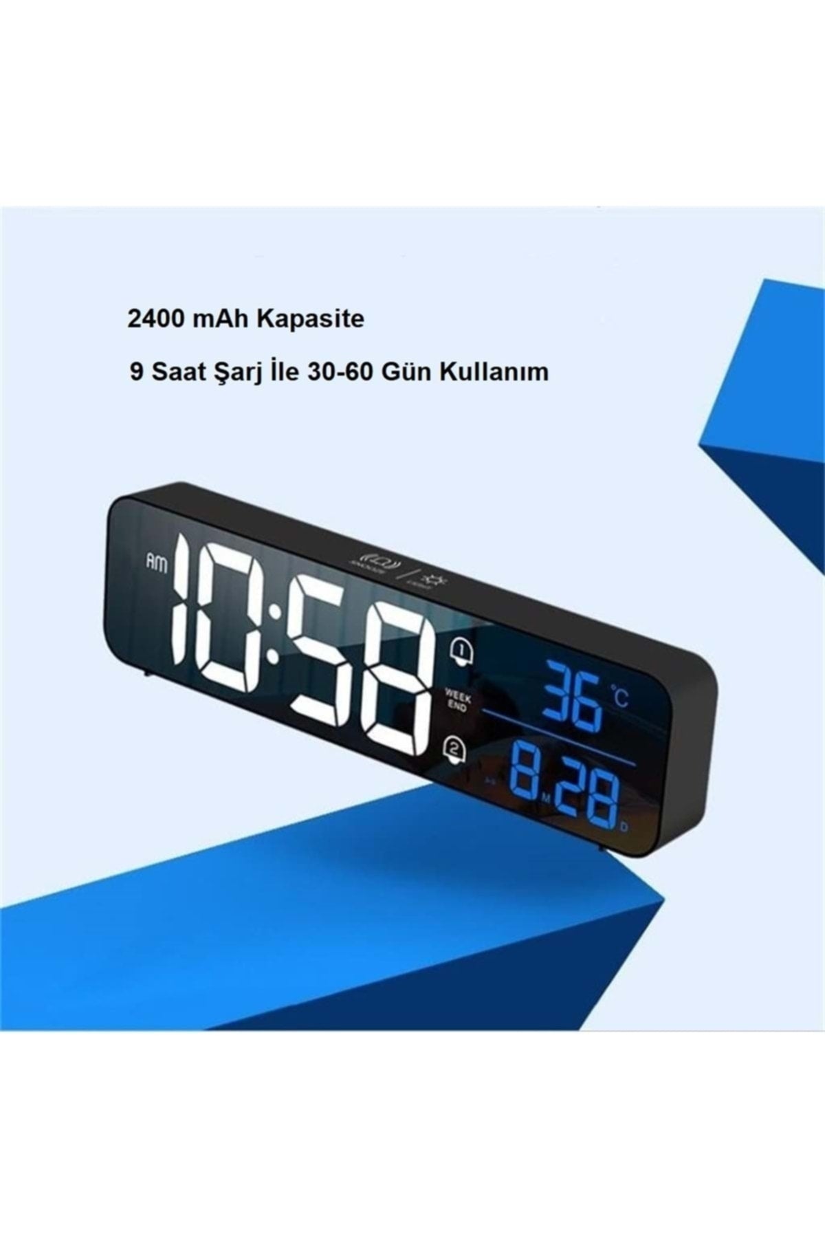 HyMark Hd Led Ekranlı Aynalı Elektronik Saat Sıcaklık Tarih Dijital Masa Saati